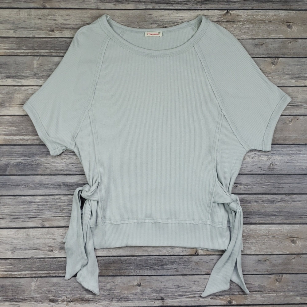 Mavonie Light Gray Shirt with Side Tie Detail